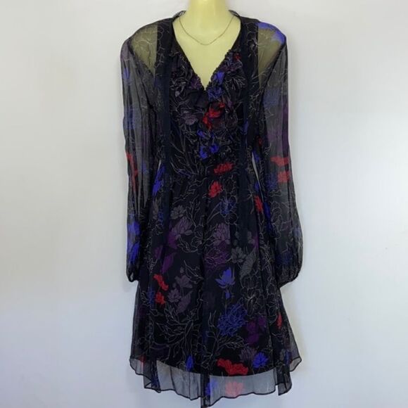 Tahari Dress “Desi” Silk Chiffon Opal Jewel Tone Floral NWOT Sz 8 - Picture 2 of 9